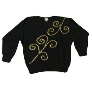 H.J. II Vintage Black Silk Angora Blend Sweater with Beaded Design S